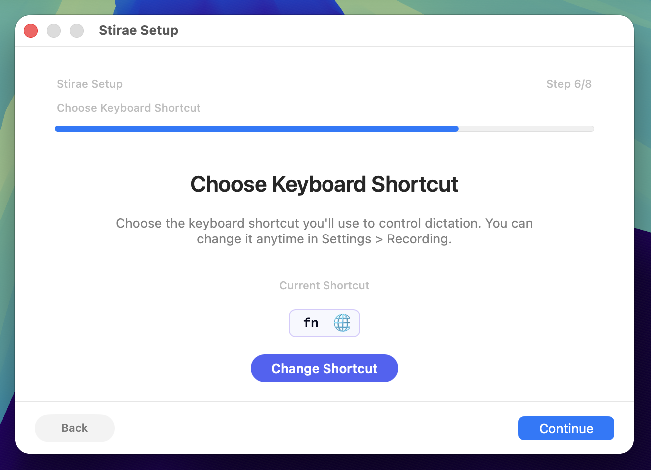 Setup: Set keyboard shortcut