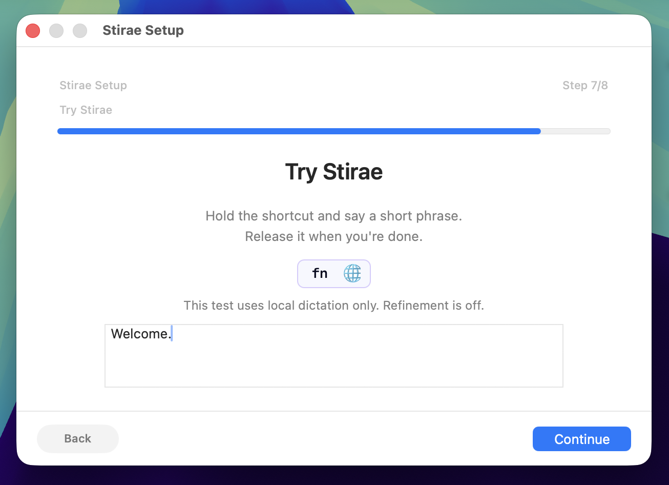 Setup: Try Stirae test screen